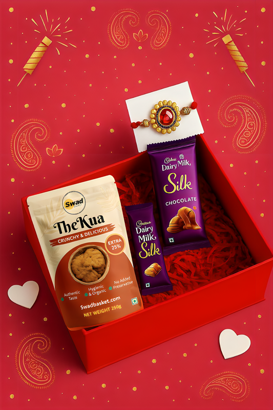Raksha Bandhan Mithaas Box – Traditional Thekua, Rakhi & Dairy Milk Chocolates