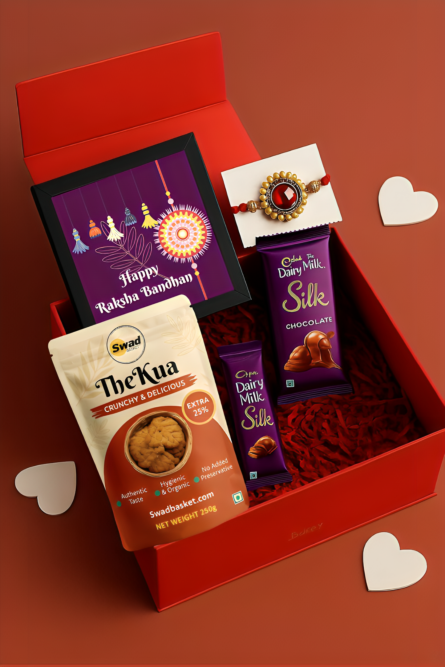 Raksha Bandhan Mithaas Box – Traditional Thekua, Rakhi & Dairy Milk Chocolates